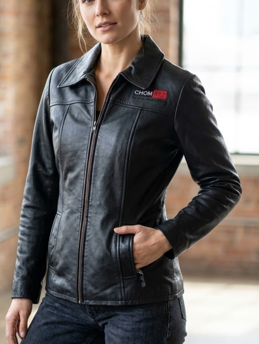 100% Leather Black Leather Zip-Front Women's Jacket